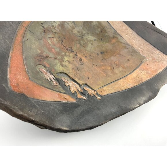 Signed Kimmberly Ioane 1992 Raku Ceramic Abstract Art Plate Wall Hanging Copper - Picture 14 of 14